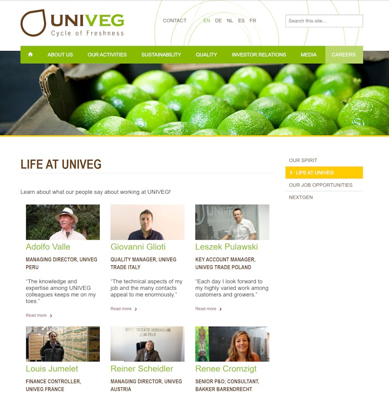 Univeg website screenshot G4